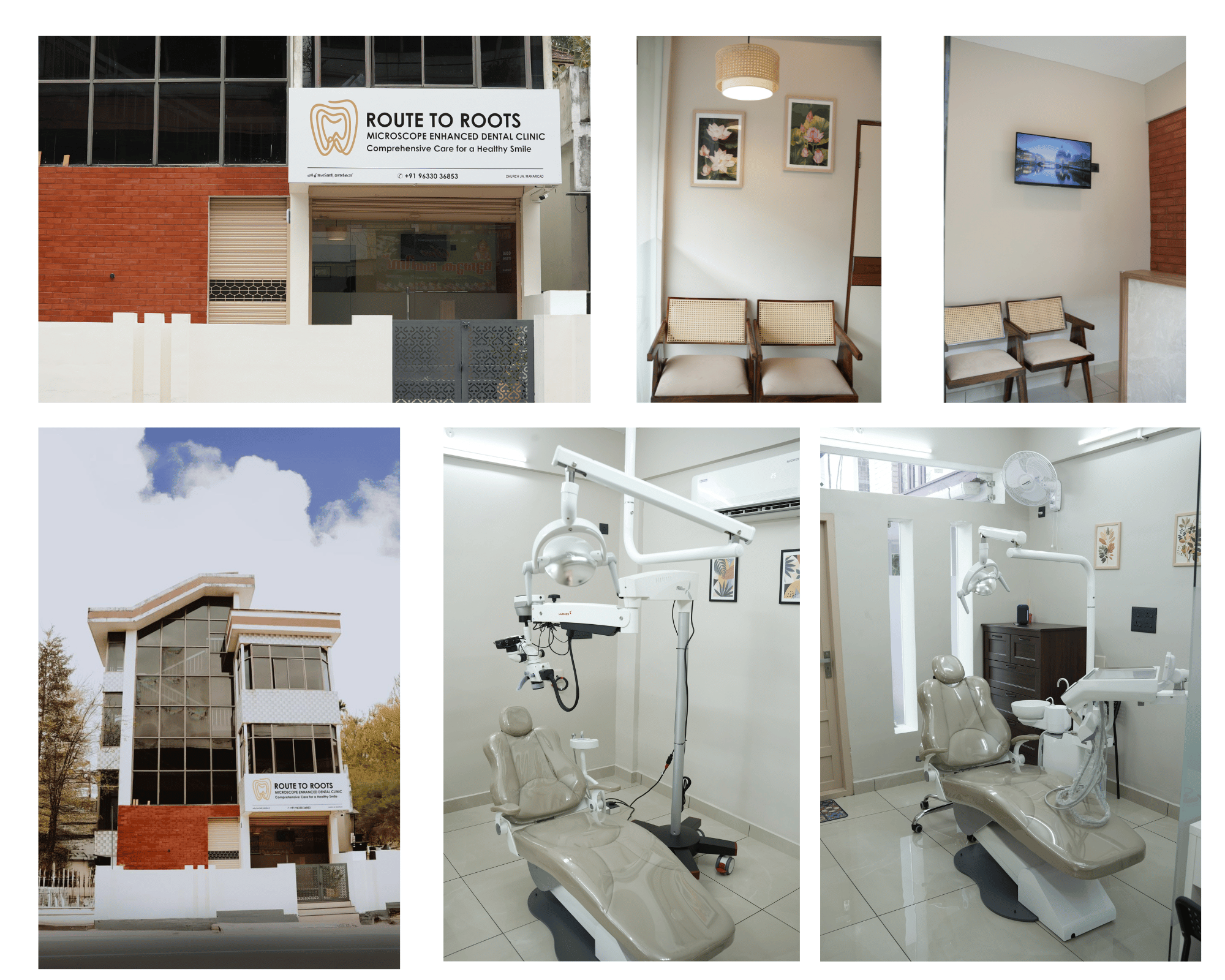 Collage of dental care services including root canals, implants, and orthodontics